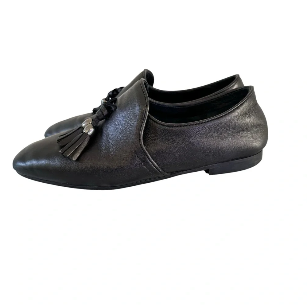 Aquatalia Black Leather Tassel Loafers Flats Women’s Size 8 Made in Italy - Picture 3 of 9